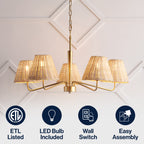 Libby 30 5-Light Modern Coastal Sleek Woven Rattan/Iron LED Chandelier
