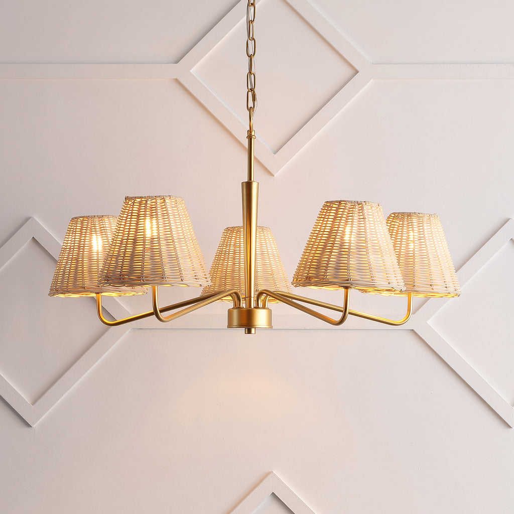 Libby 30 5-Light Modern Coastal Sleek Woven Rattan/Iron LED Chandelier