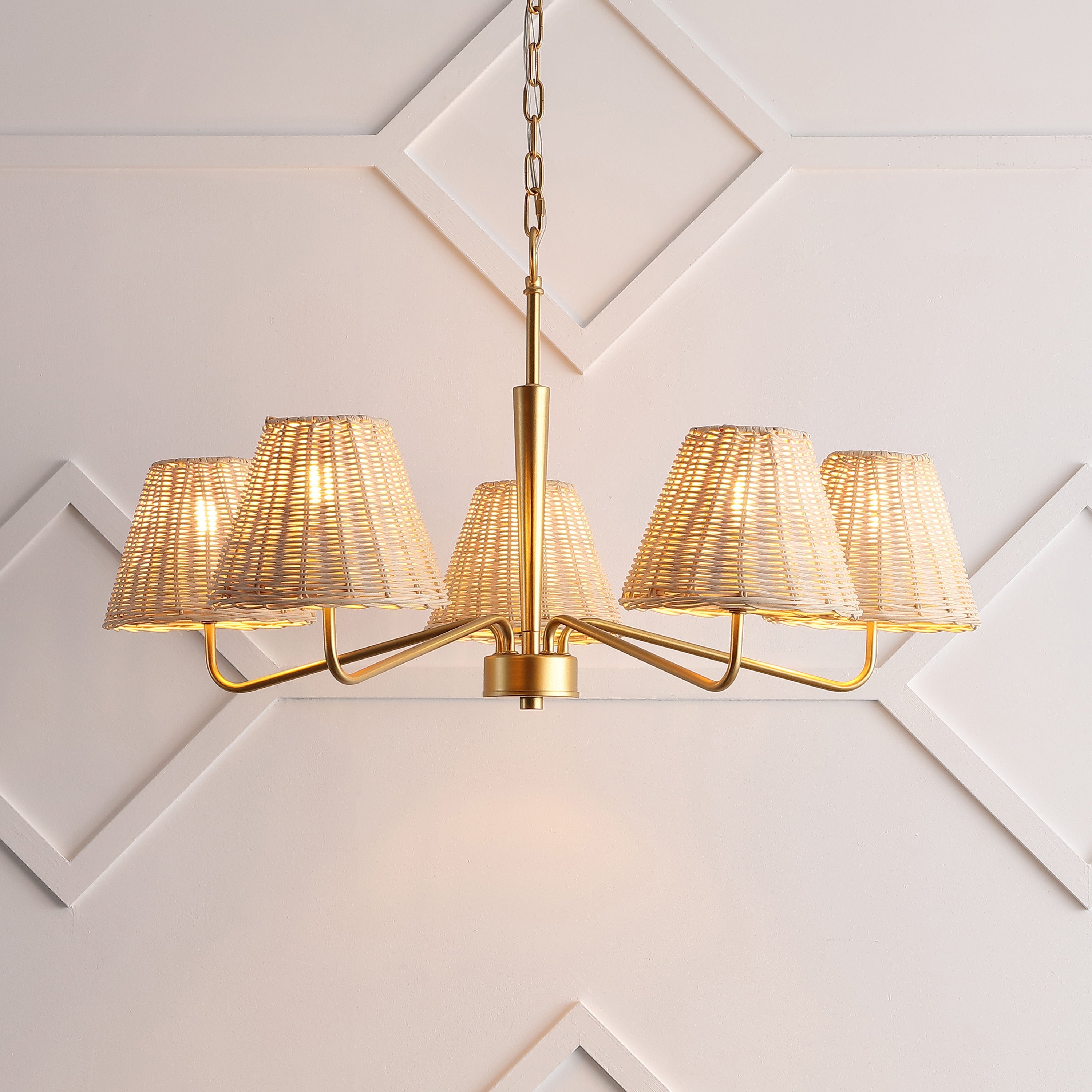 Libby 30 5-Light Modern Coastal Sleek Woven Rattan/Iron LED Chandelier