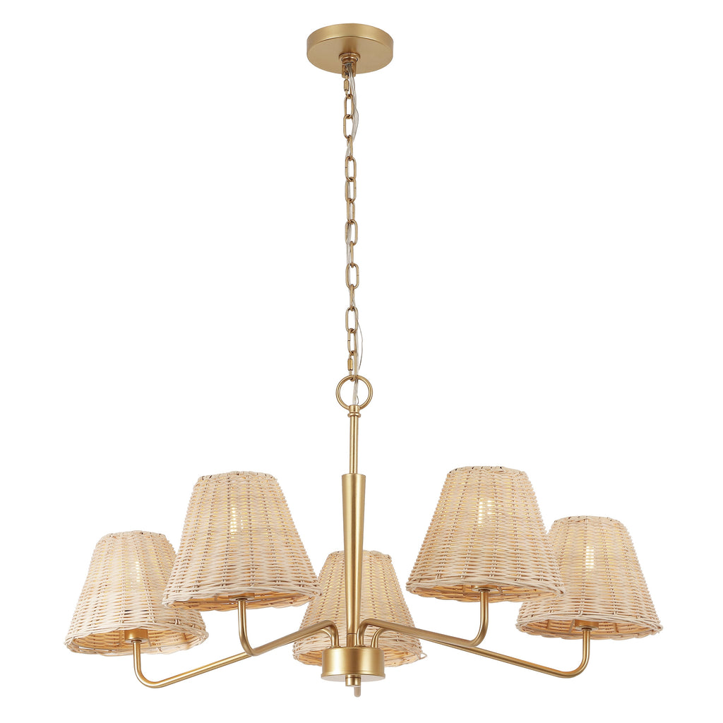 Libby 30 5-Light Modern Coastal Sleek Woven Rattan/Iron LED Chandelier