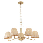 Libby 30 5-Light Modern Coastal Sleek Woven Rattan/Iron LED Chandelier