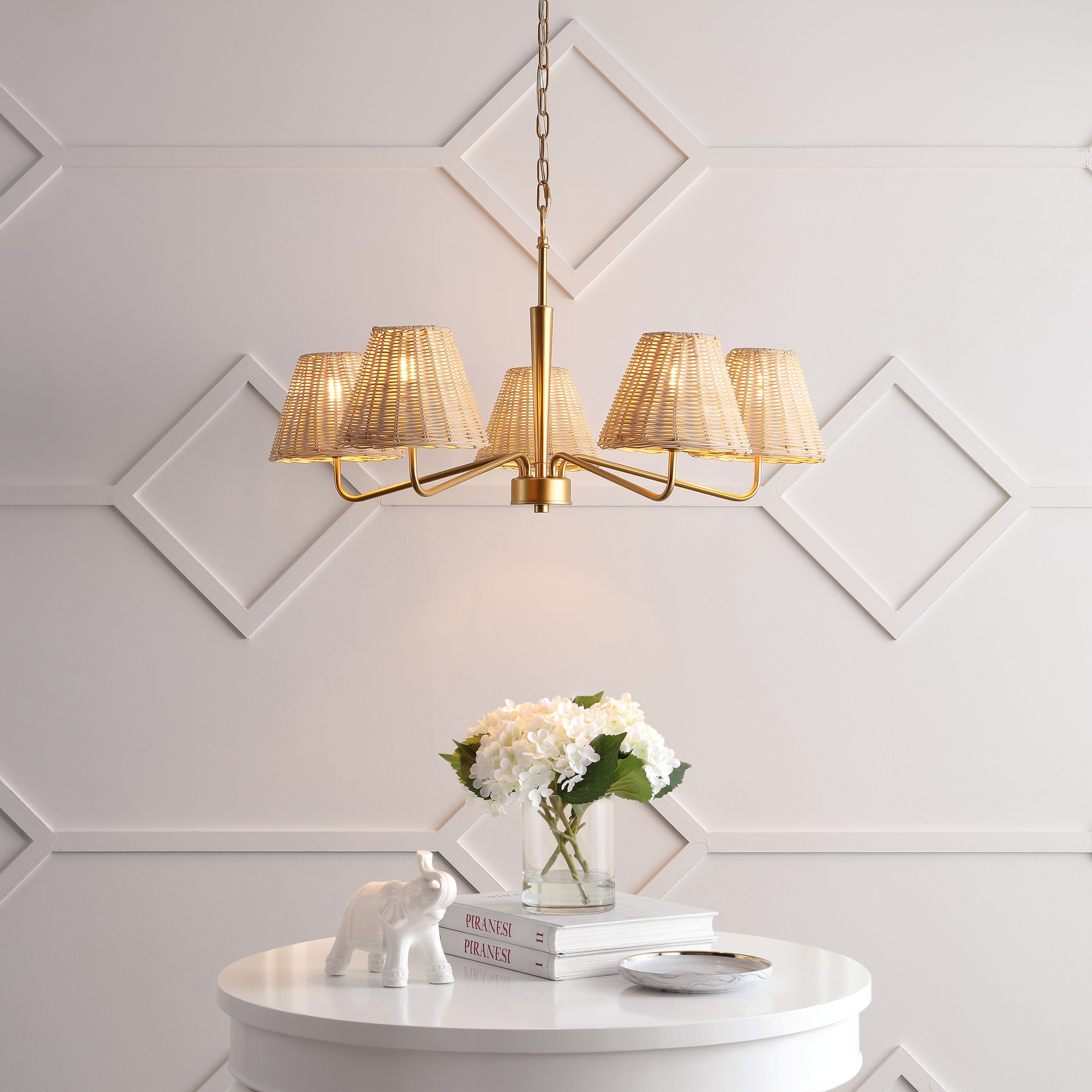 Libby 30 5-Light Modern Coastal Sleek Woven Rattan/Iron LED Chandelier