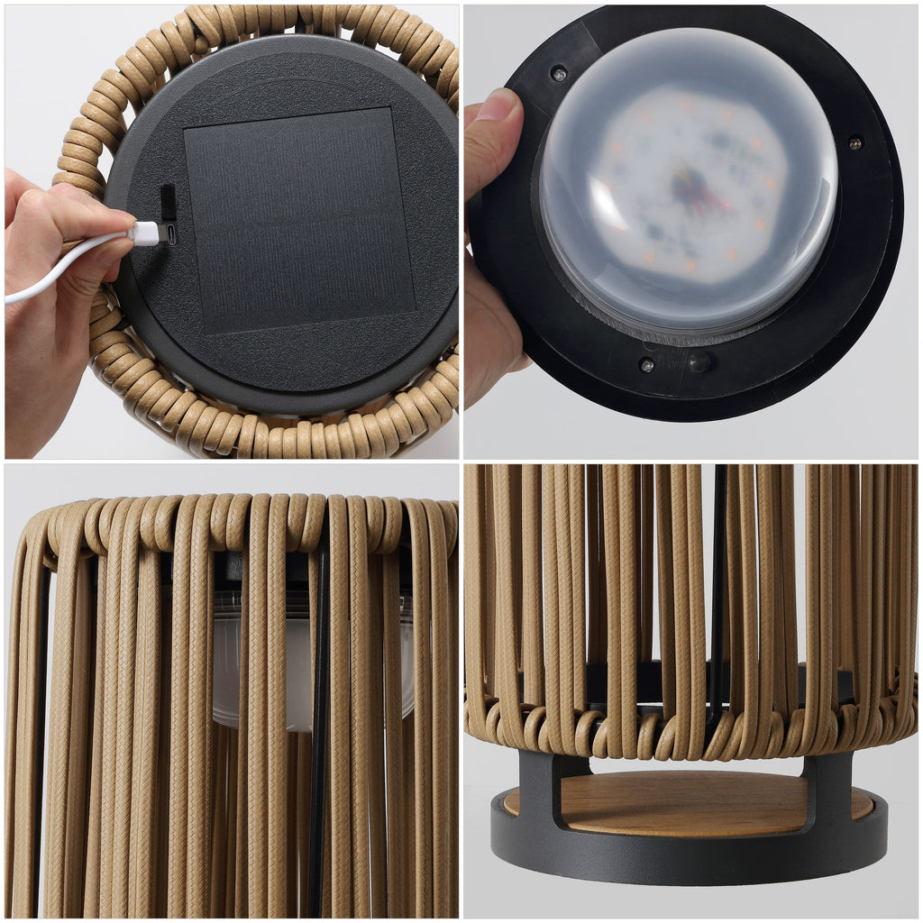Sawara Modern Minimalist Faux Rattan Integrated Indoor/Outdoor LED Solar Powered Lantern