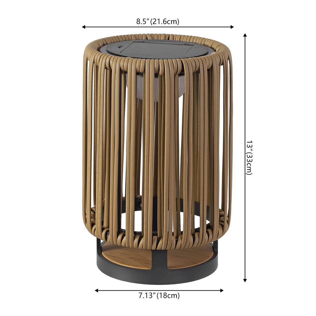 Sawara Modern Minimalist Faux Rattan Integrated Indoor/Outdoor LED Solar Powered Lantern