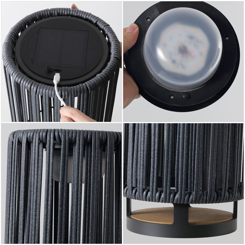 Sawara Modern Minimalist Faux Rattan Integrated Indoor/Outdoor LED Solar Powered Lantern