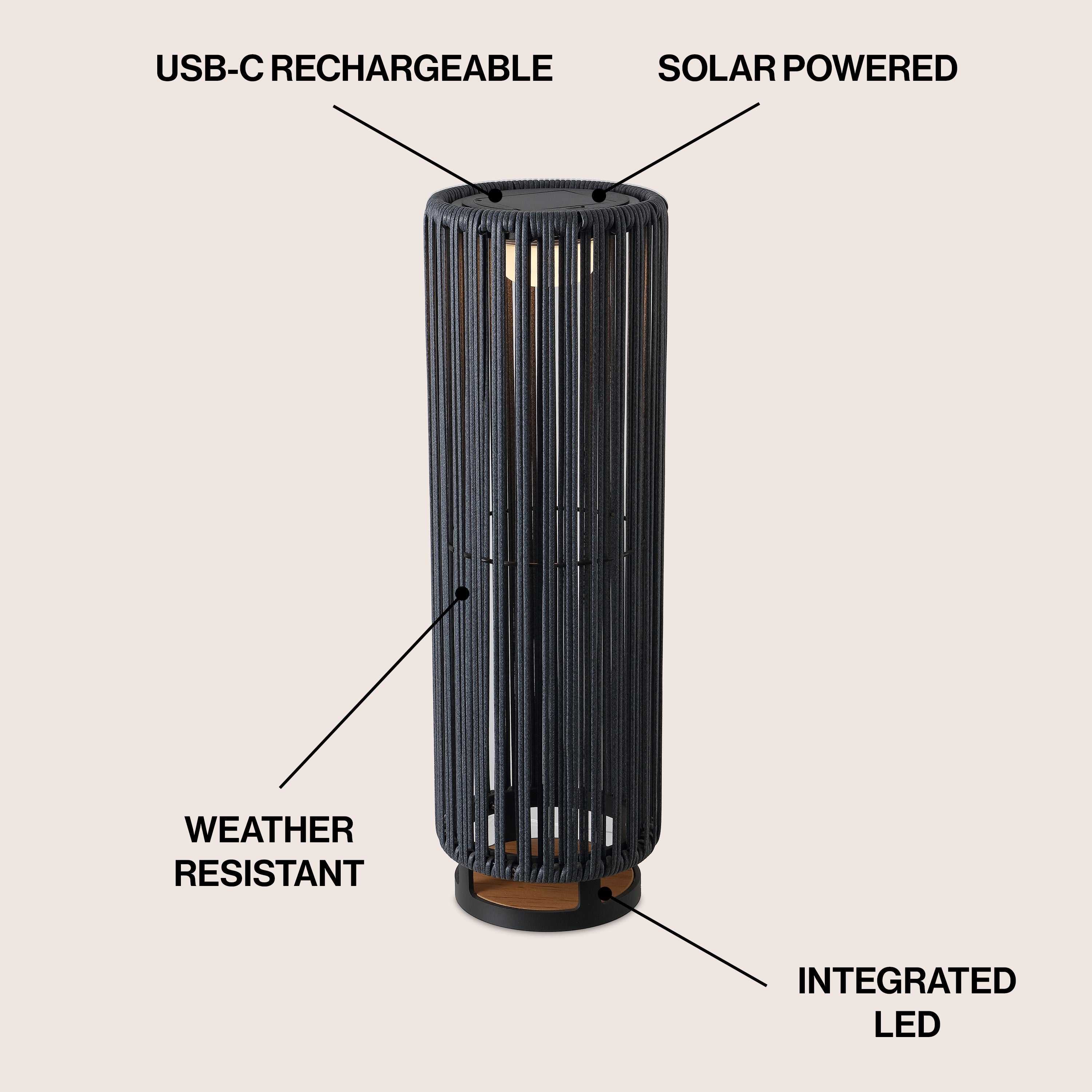 Sawara Modern Minimalist Faux Rattan Integrated Indoor/Outdoor LED Solar Powered Lantern