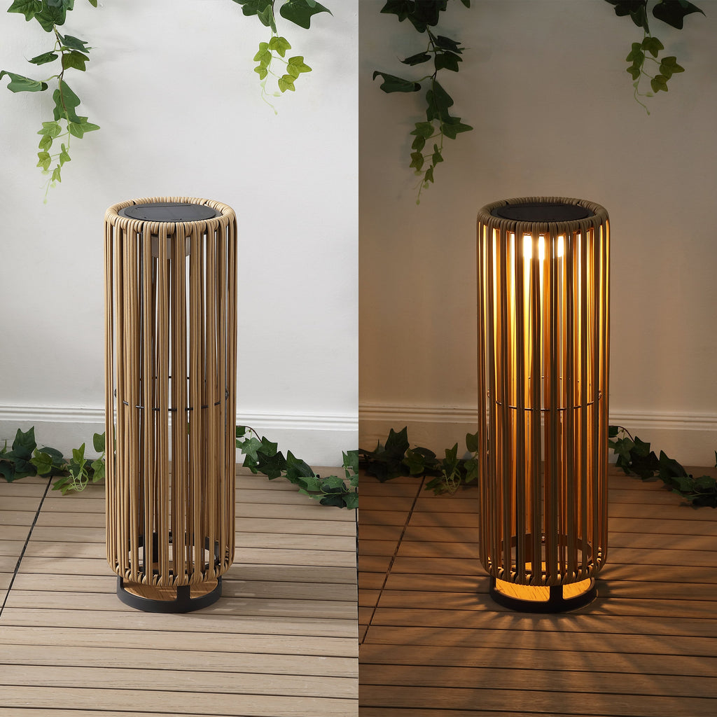 Sawara Modern Minimalist Faux Rattan Integrated Indoor/Outdoor LED Solar Powered Lantern