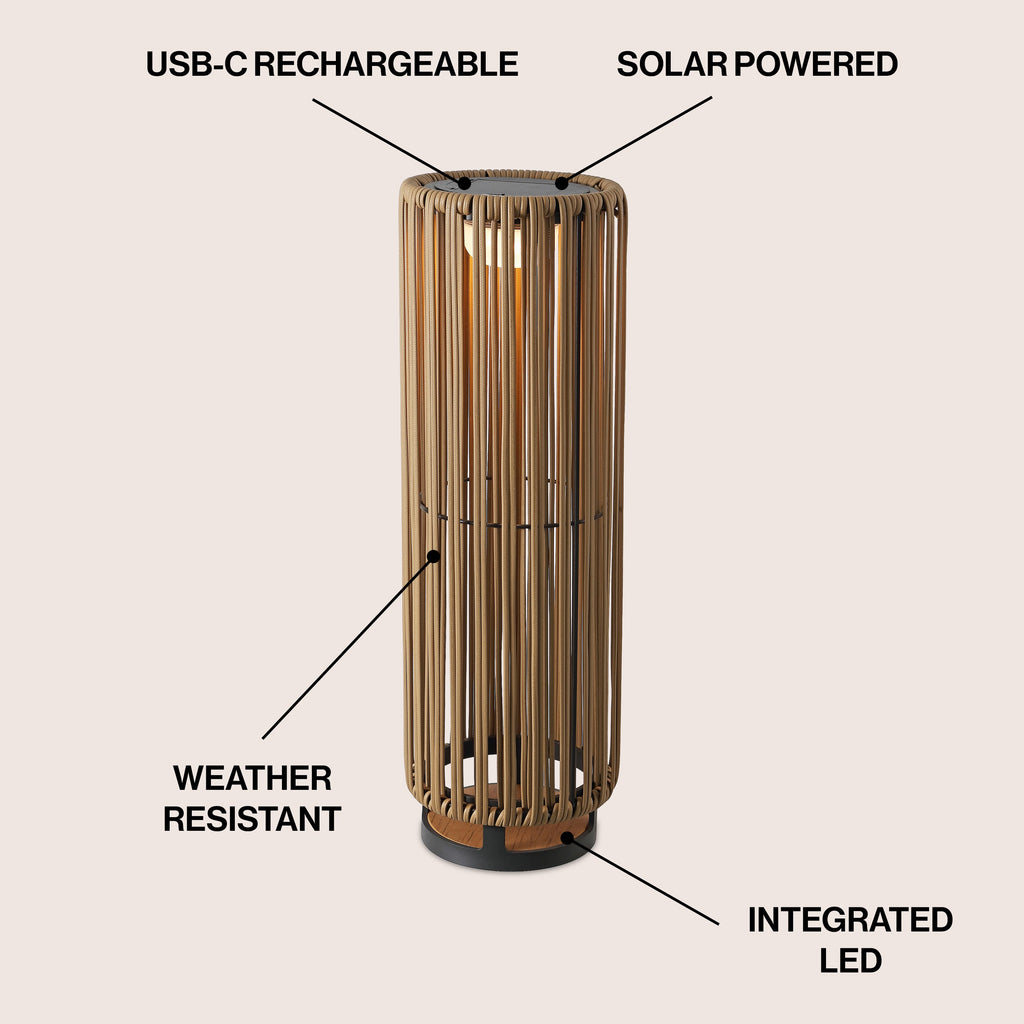 Sawara Modern Minimalist Faux Rattan Integrated Indoor/Outdoor LED Solar Powered Lantern
