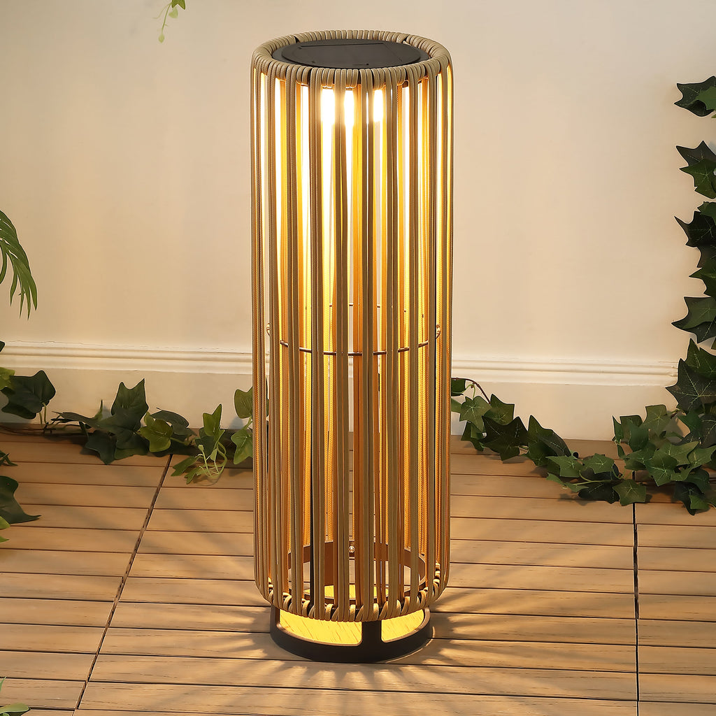 Sawara Modern Minimalist Faux Rattan Integrated Indoor/Outdoor LED Solar Powered Lantern