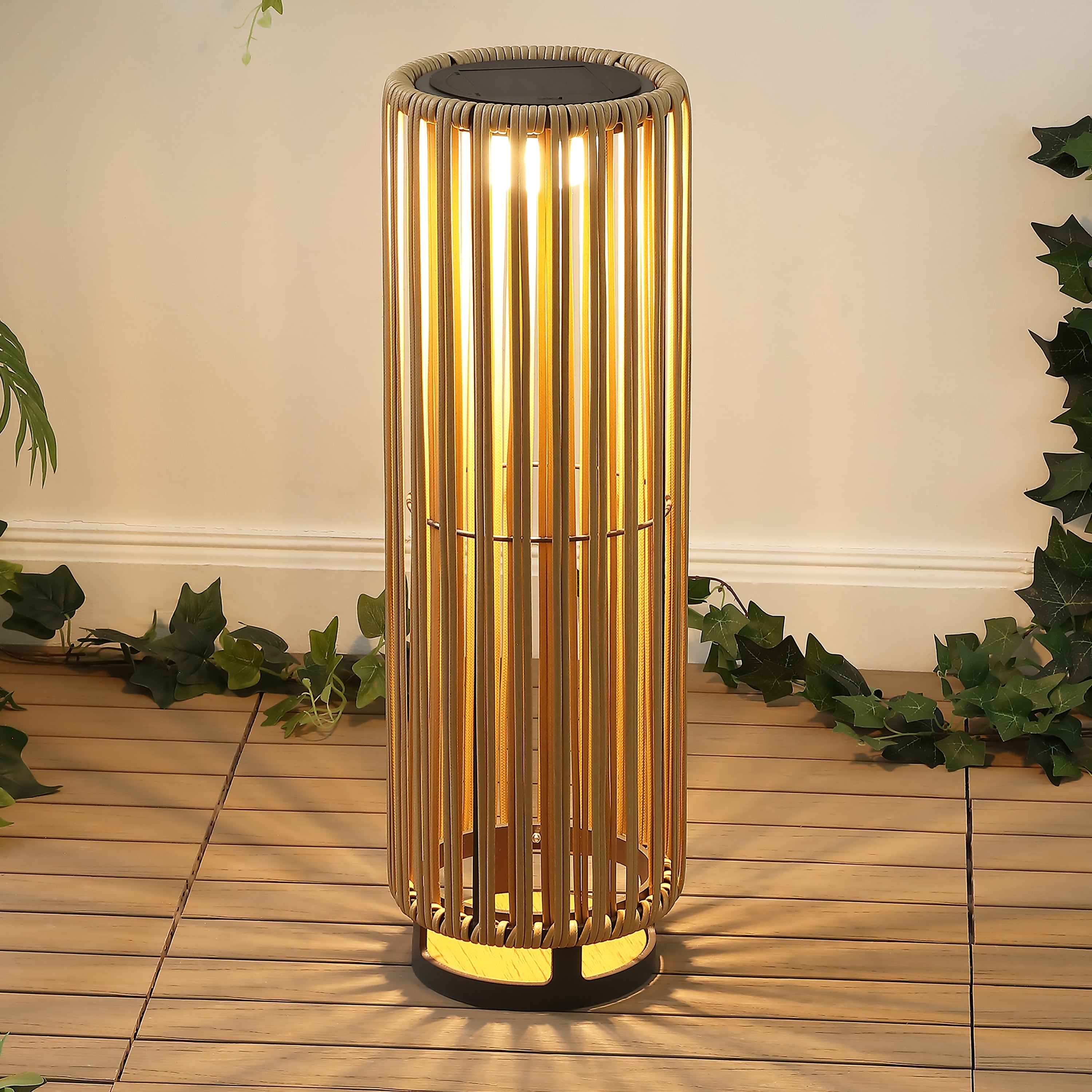 Sawara Modern Minimalist Faux Rattan Integrated Indoor/Outdoor LED Solar Powered Lantern