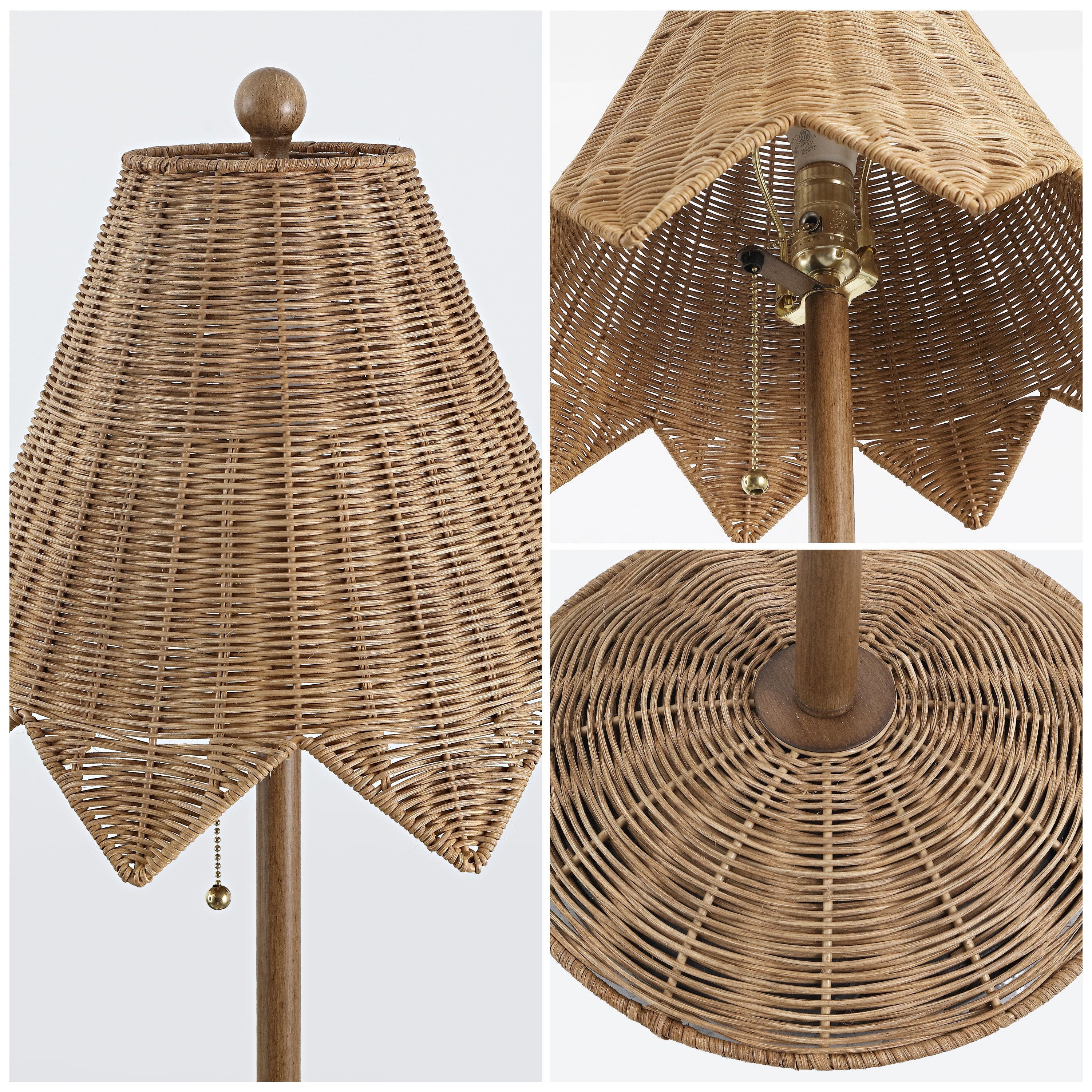 Tybee 60.5 Traditional Coastal Rattan Scalloped LED Floor Lamp