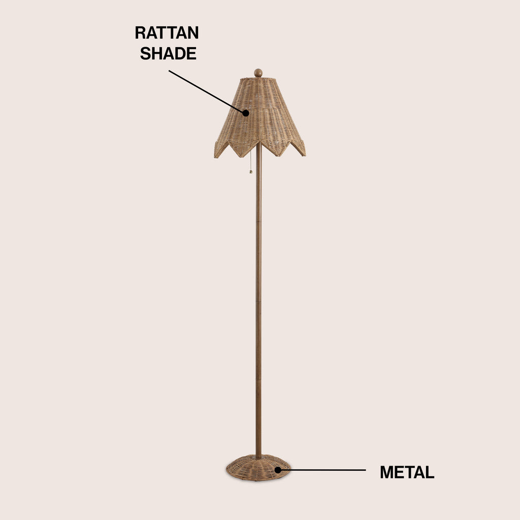 Tybee 60.5 Traditional Coastal Rattan Scalloped LED Floor Lamp