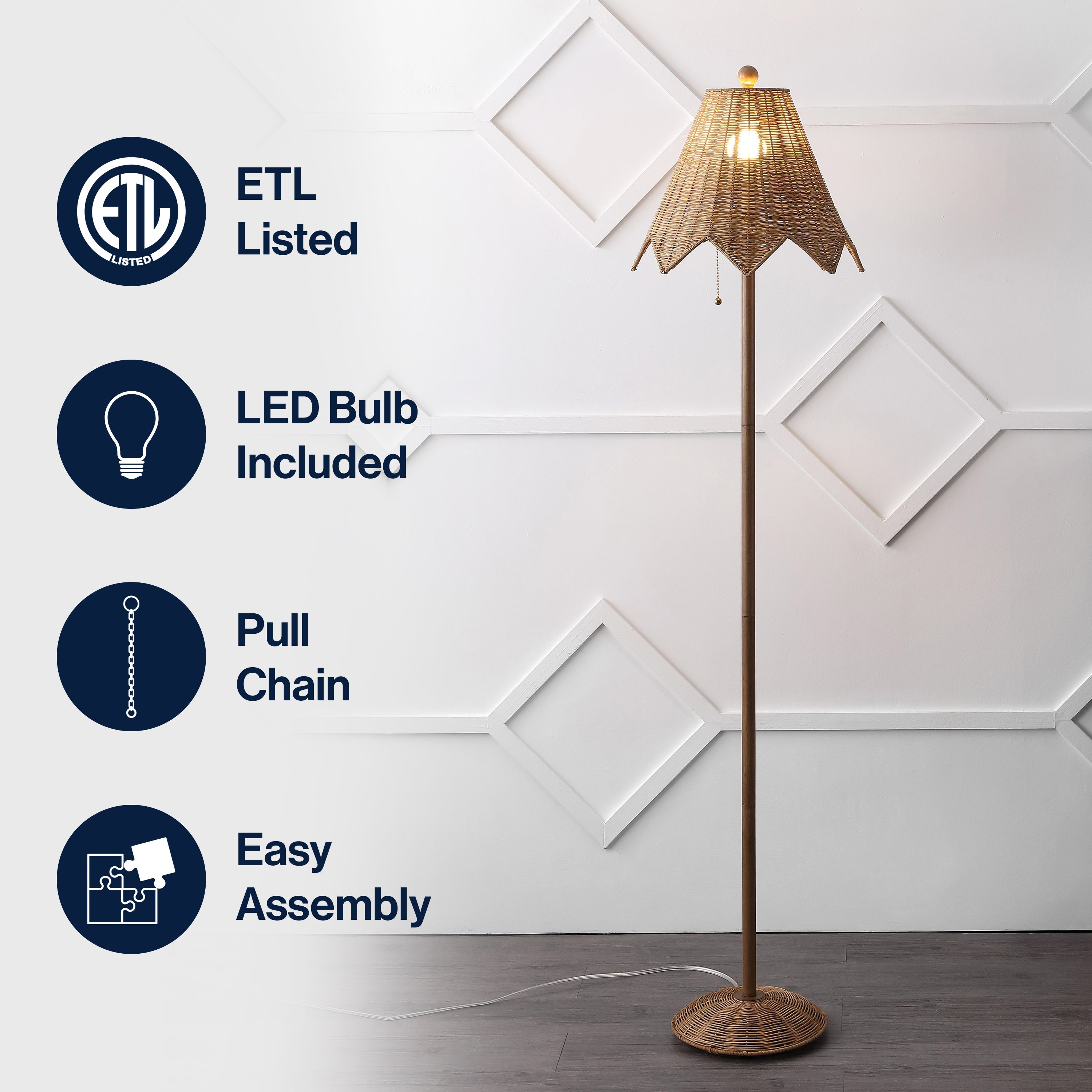 Tybee 60.5 Traditional Coastal Rattan Scalloped LED Floor Lamp