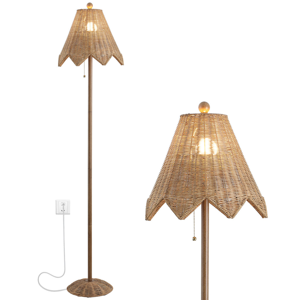 Tybee 60.5 Traditional Coastal Rattan Scalloped LED Floor Lamp