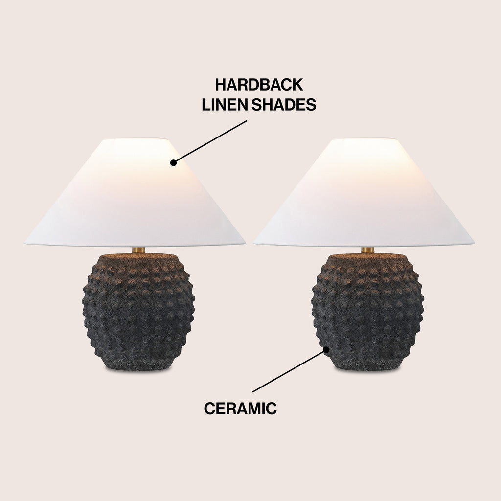 Effie 18.25 Minimalist Scandinavian Ceramic/Iron Hobnail LED Table Lamp, Set of 2