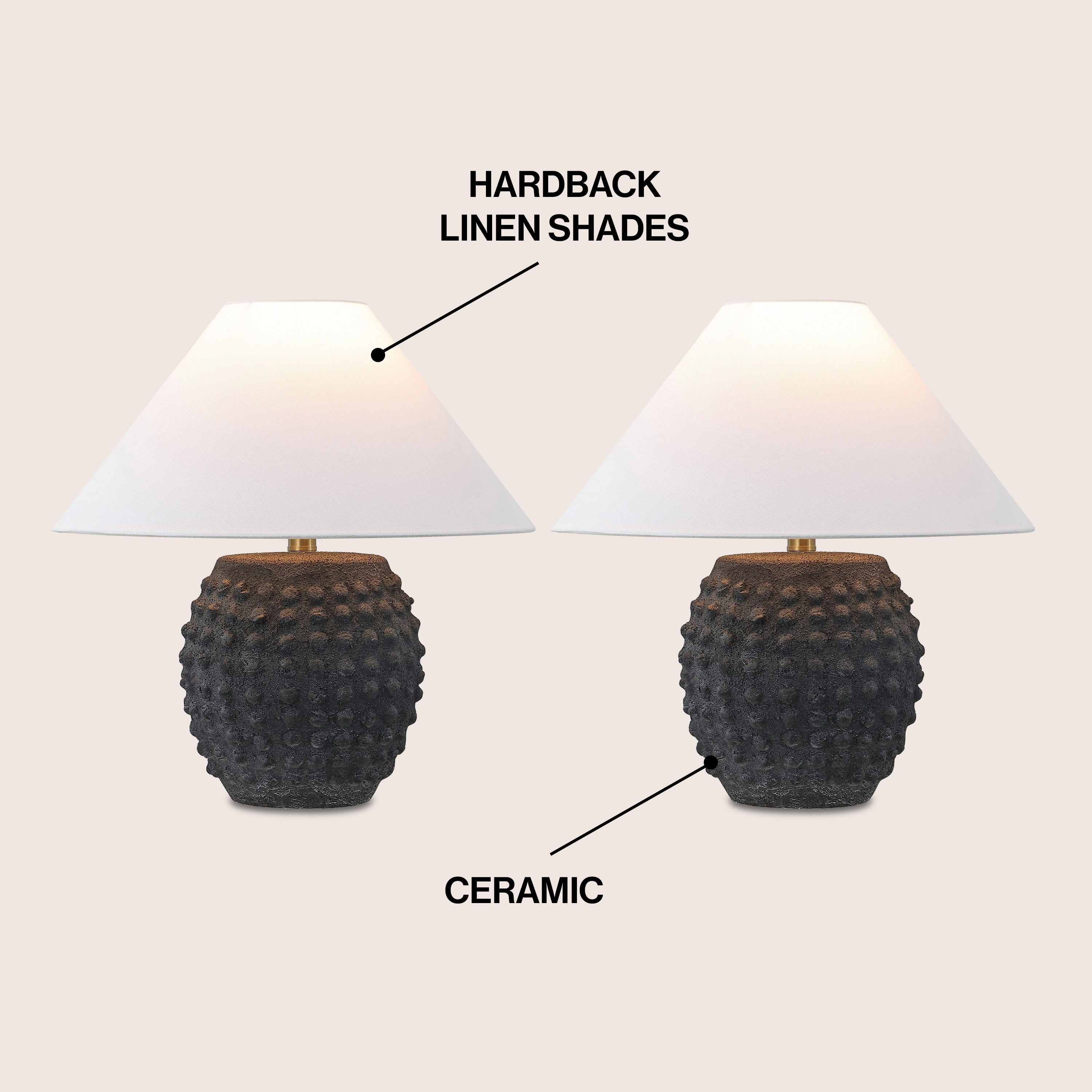 Effie 18.25 Minimalist Scandinavian Ceramic/Iron Hobnail LED Table Lamp, Set of 2