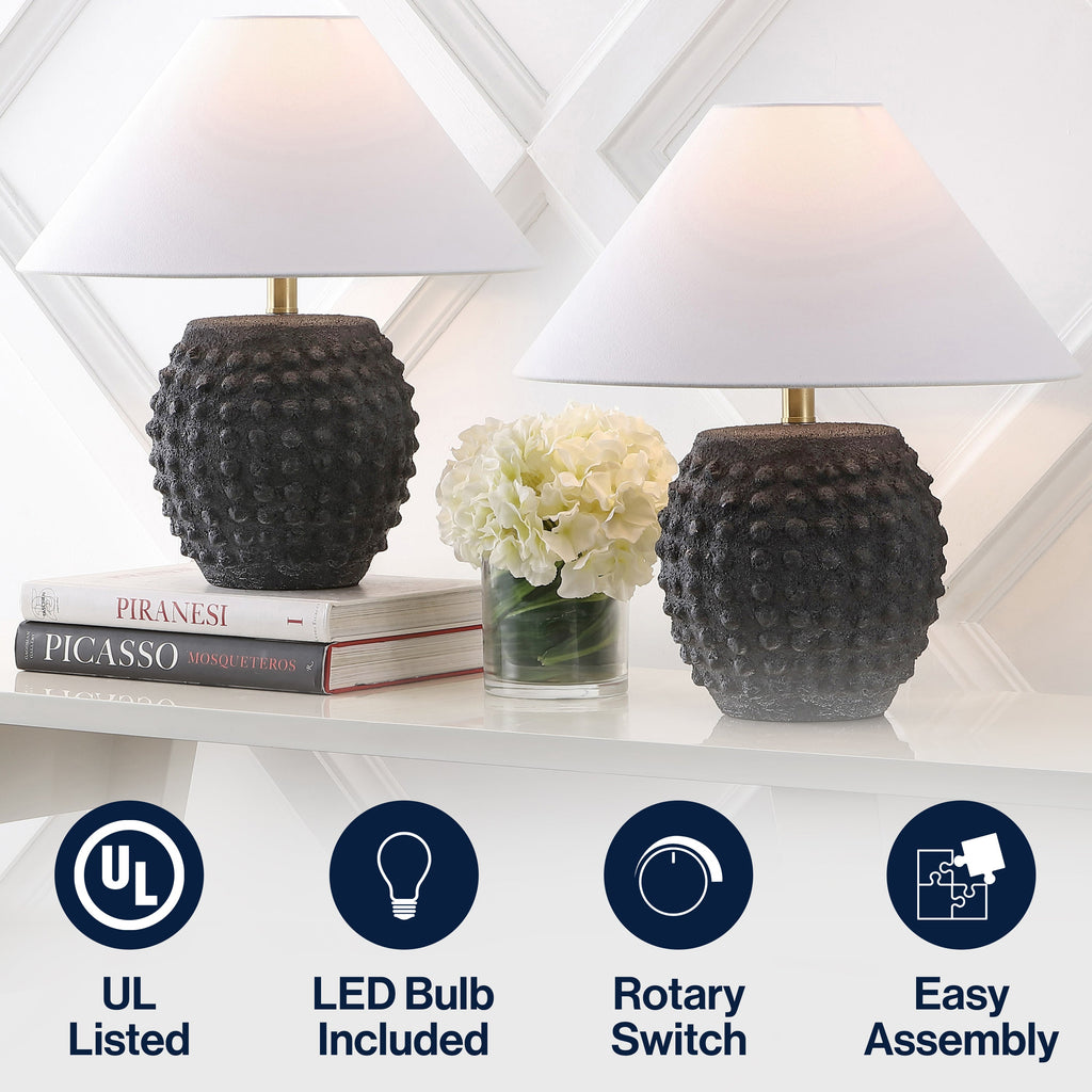 Effie 18.25 Minimalist Scandinavian Ceramic/Iron Hobnail LED Table Lamp, Set of 2
