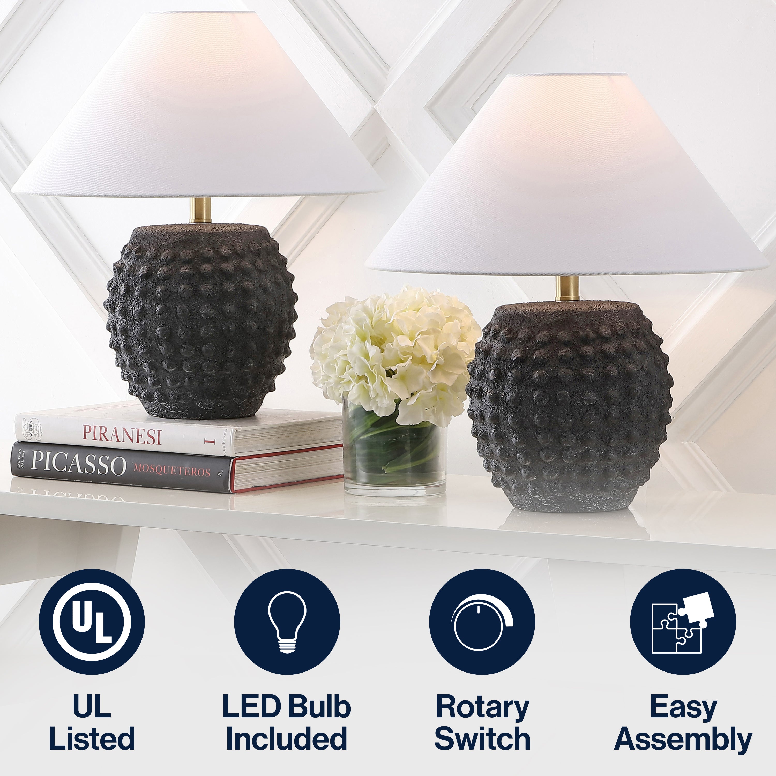 Effie 18.25 Minimalist Scandinavian Ceramic/Iron Hobnail LED Table Lamp, Set of 2