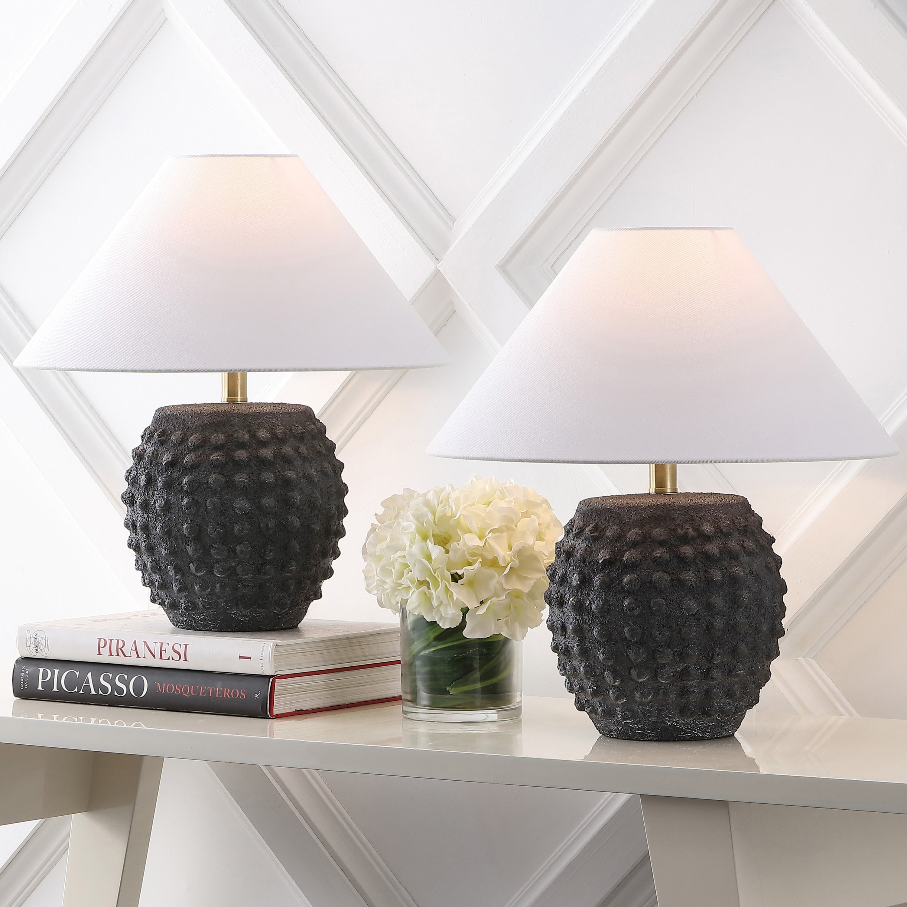 Effie 18.25 Minimalist Scandinavian Ceramic/Iron Hobnail LED Table Lamp, Set of 2