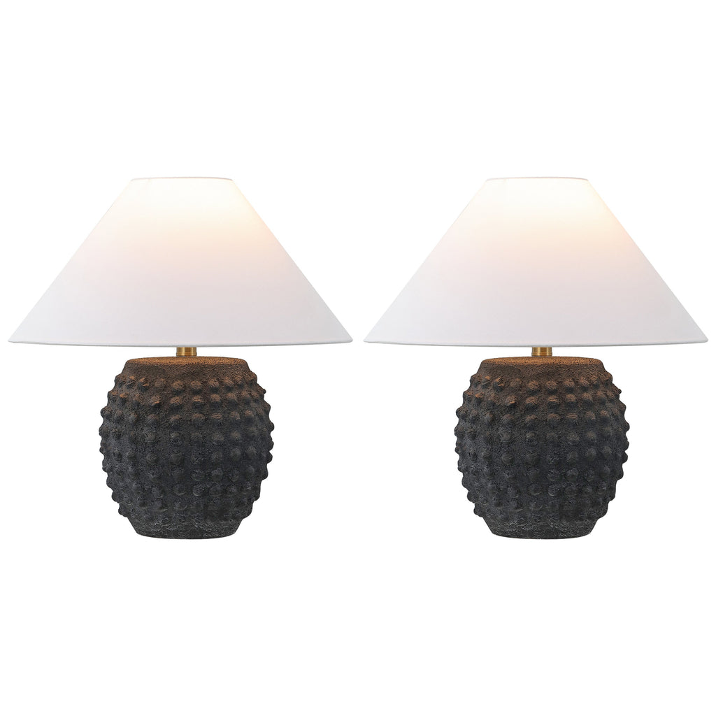 Effie 18.25 Minimalist Scandinavian Ceramic/Iron Hobnail LED Table Lamp, Set of 2