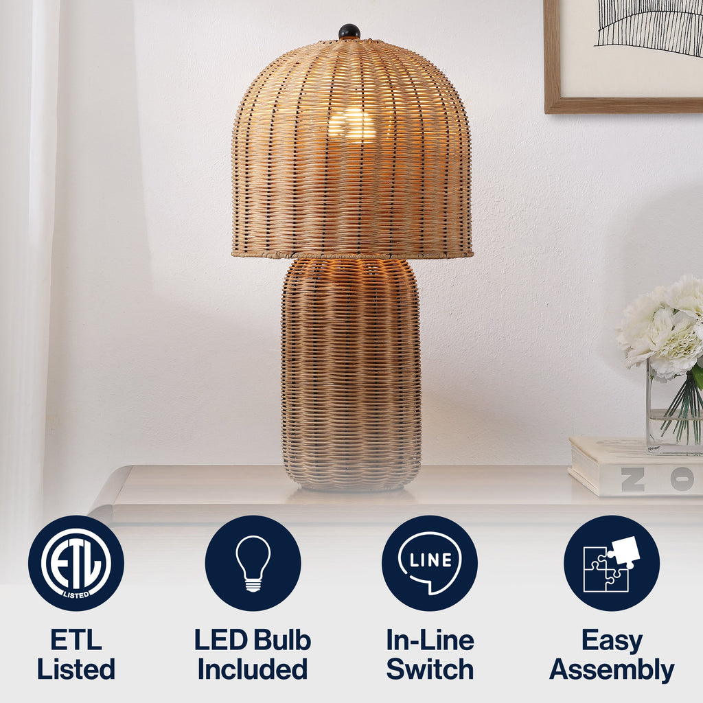 Minna 22.5 Modern Coastal Woven Rattan Arched LED Table Lamp