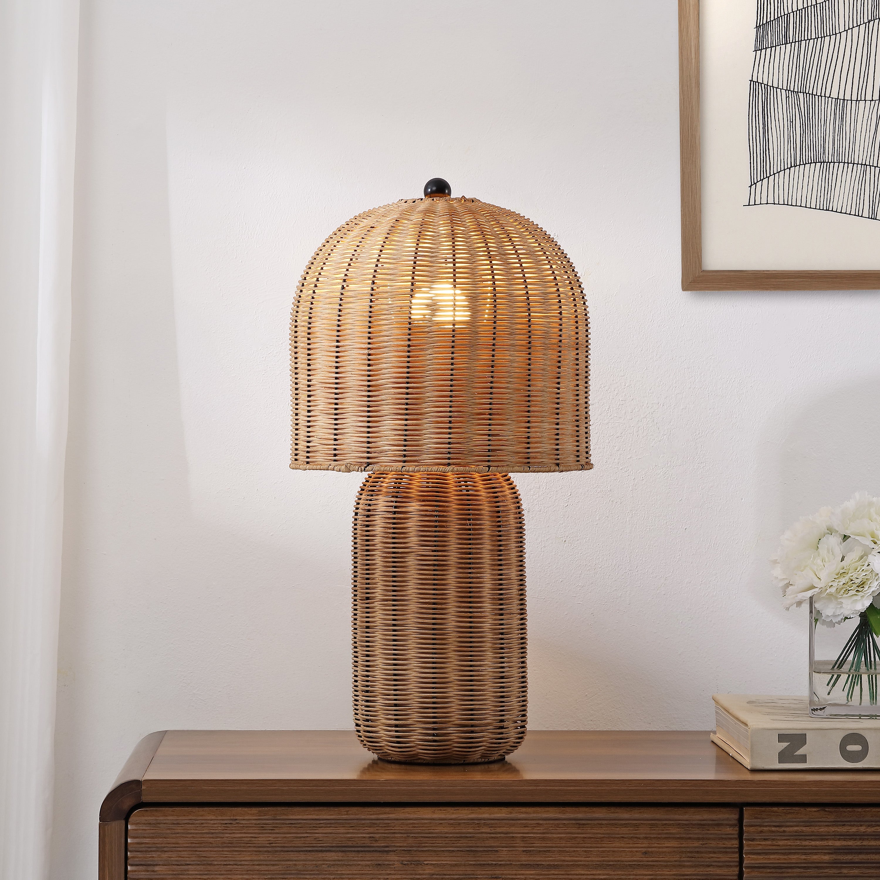 Minna 22.5 Modern Coastal Woven Rattan Arched LED Table Lamp