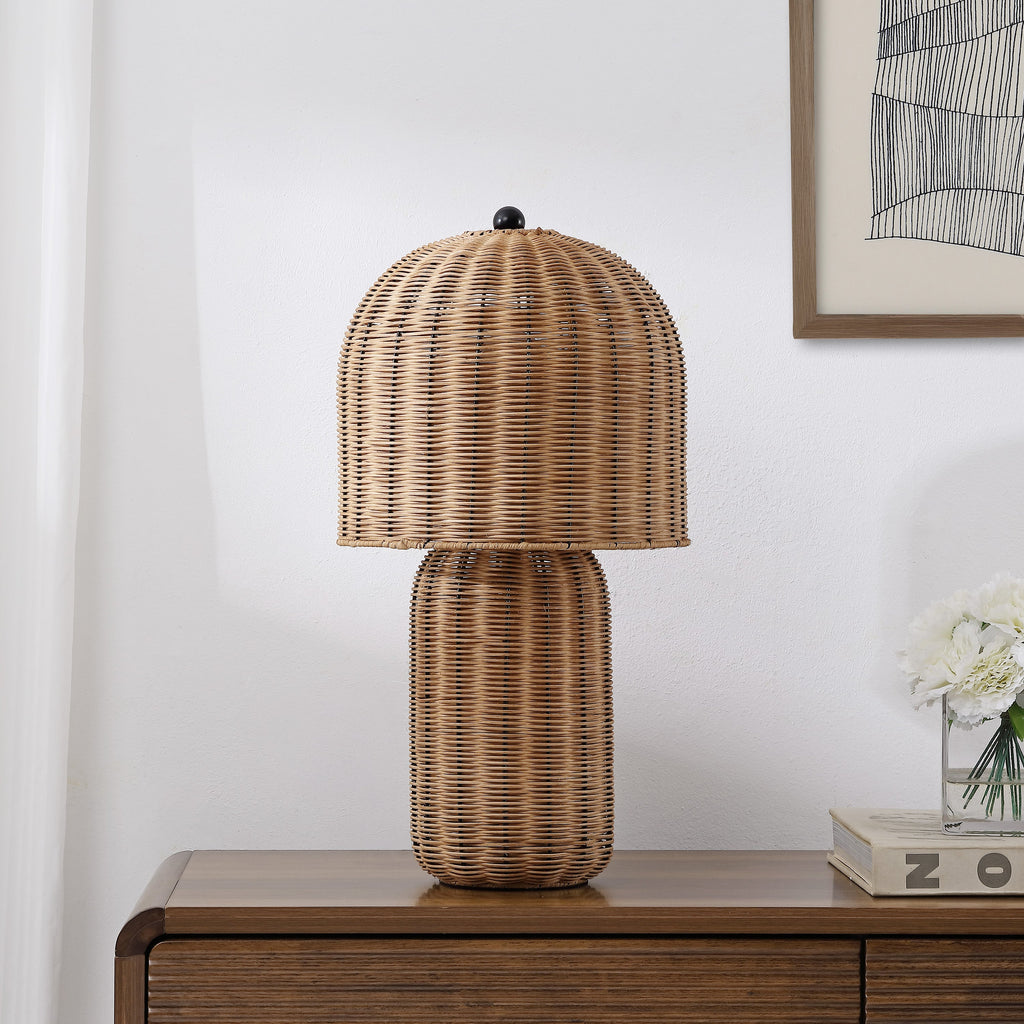 Minna 22.5 Modern Coastal Woven Rattan Arched LED Table Lamp