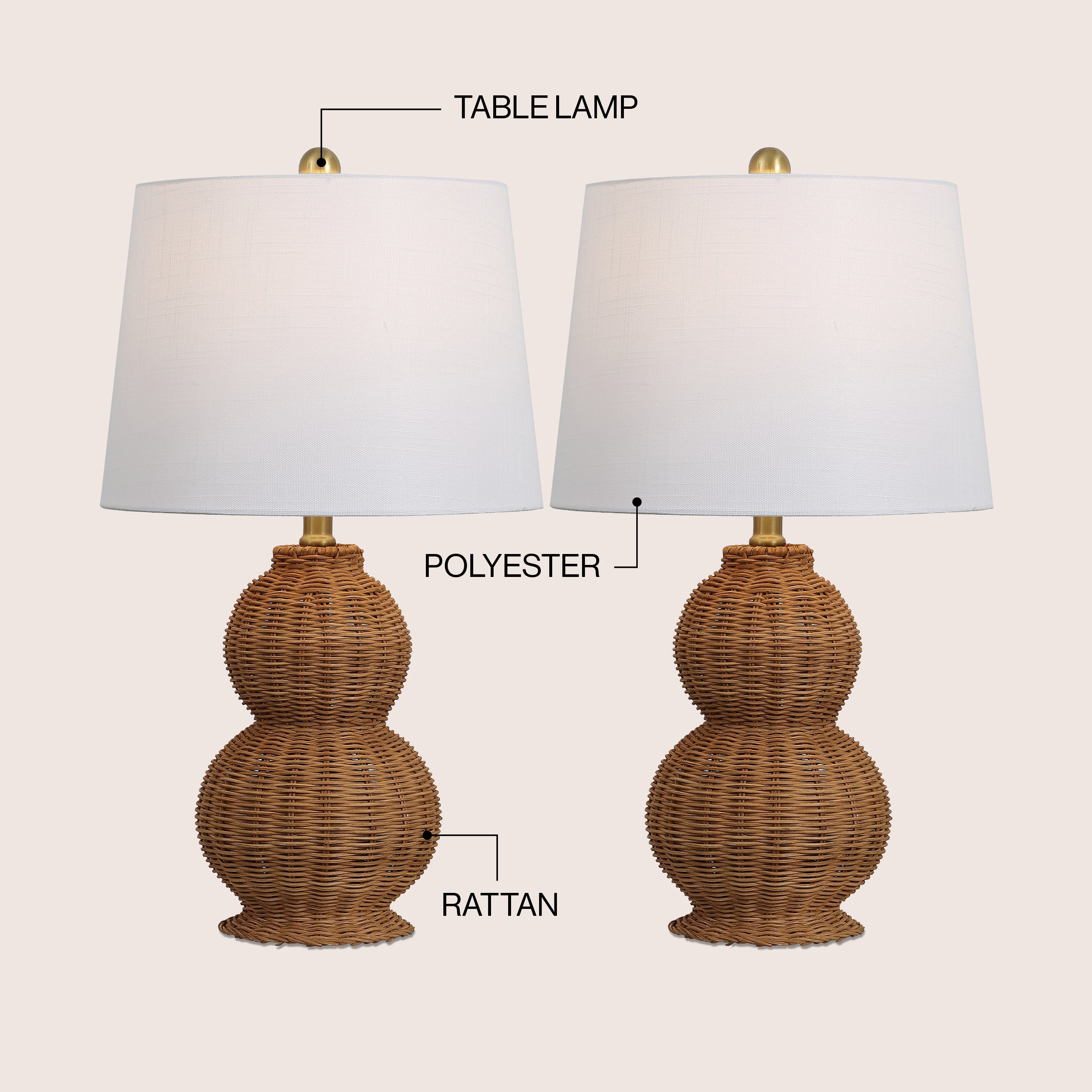 Millie 23 Modern Coastal Woven Rattan Gourd LED Table Lamp