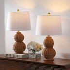 Millie 23 Modern Coastal Woven Rattan Gourd LED Table Lamp