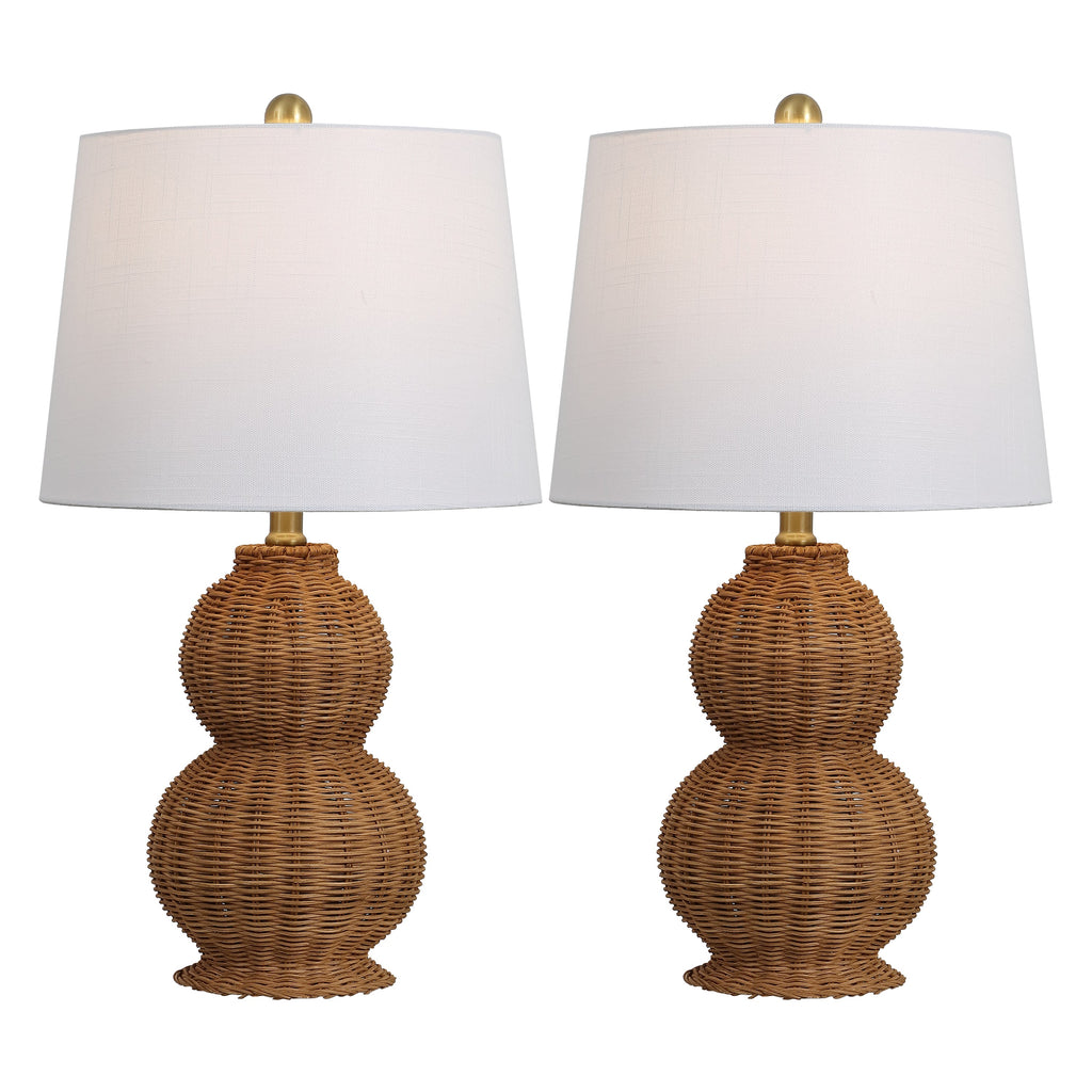 Millie 23 Modern Coastal Woven Rattan Gourd LED Table Lamp