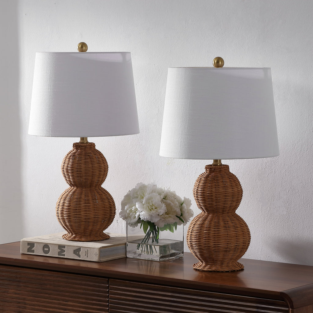 Millie 23 Modern Coastal Woven Rattan Gourd LED Table Lamp
