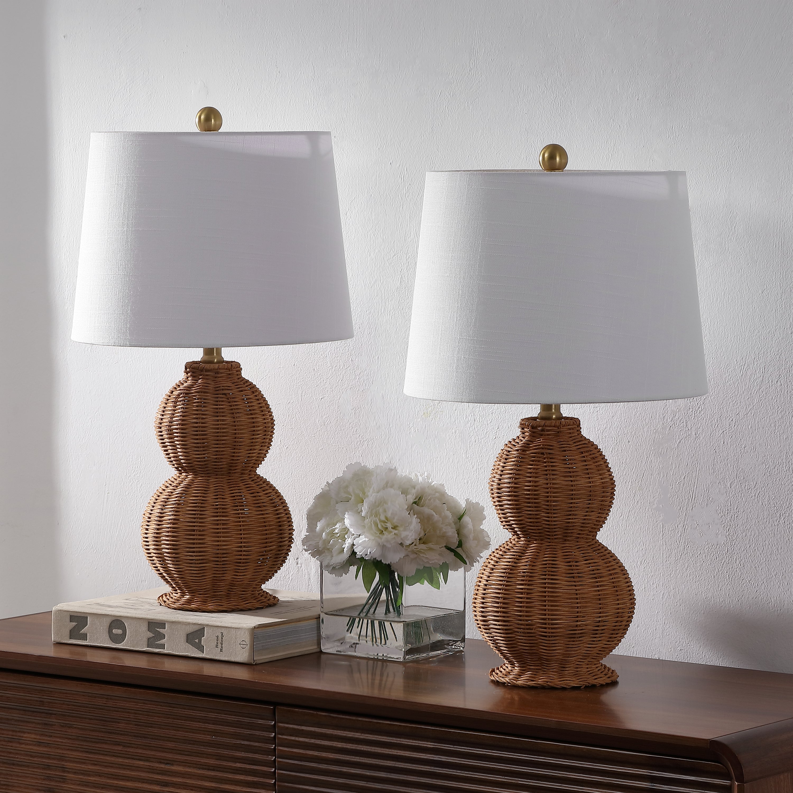 Millie 23 Modern Coastal Woven Rattan Gourd LED Table Lamp