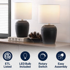 Hugo 16.75 Traditional Rustic Reeded Ceramic Vase LED Table Lamp