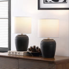 Hugo 16.75 Traditional Rustic Reeded Ceramic Vase LED Table Lamp