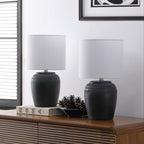 Hugo 16.75 Traditional Rustic Reeded Ceramic Vase LED Table Lamp