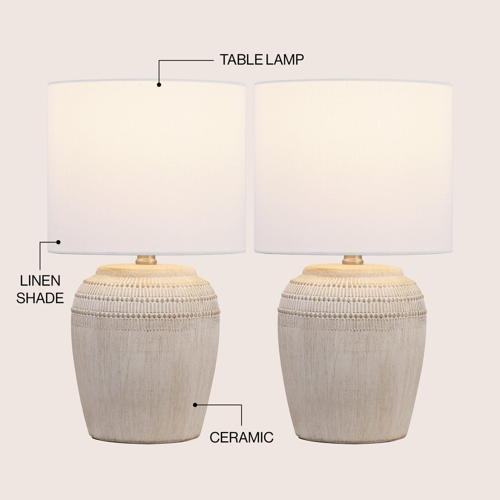 Hugo 16.75 Traditional Rustic Reeded Ceramic Vase LED Table Lamp