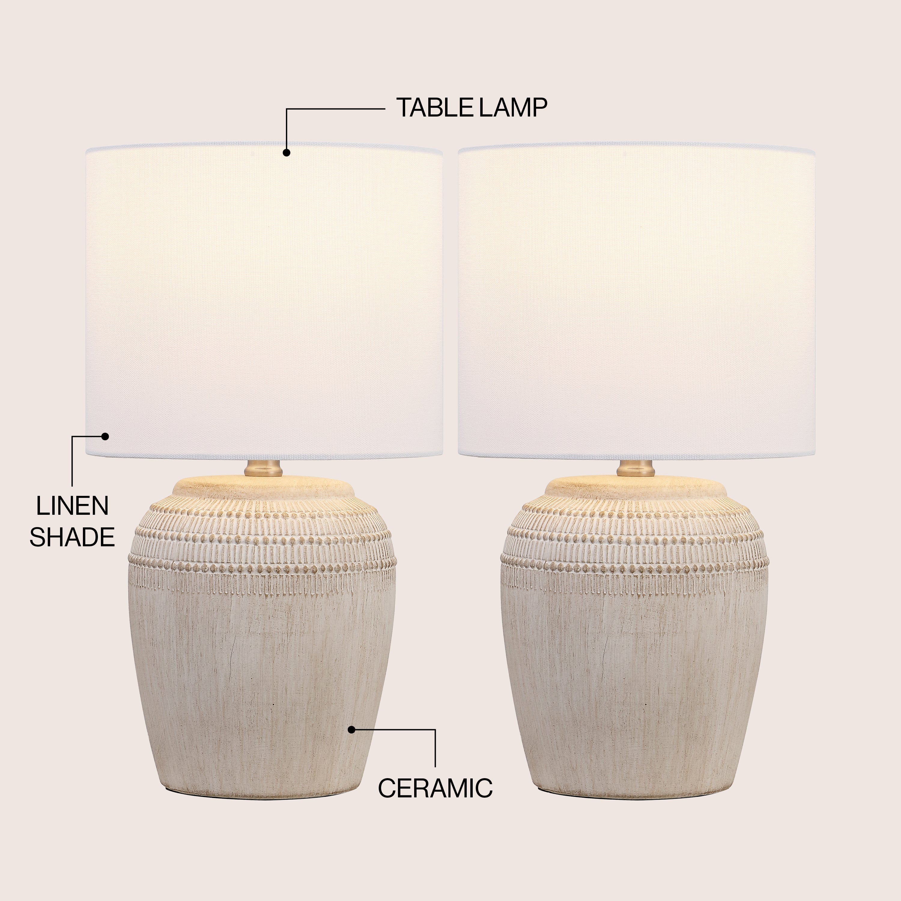 Hugo 16.75 Traditional Rustic Reeded Ceramic Vase LED Table Lamp