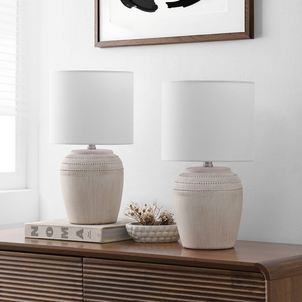 Hugo 16.75 Traditional Rustic Reeded Ceramic Vase LED Table Lamp