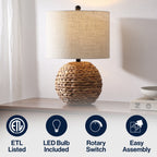 Camilo 21.5 Modern Coastal Woven Rattan Globe LED Table Lamp