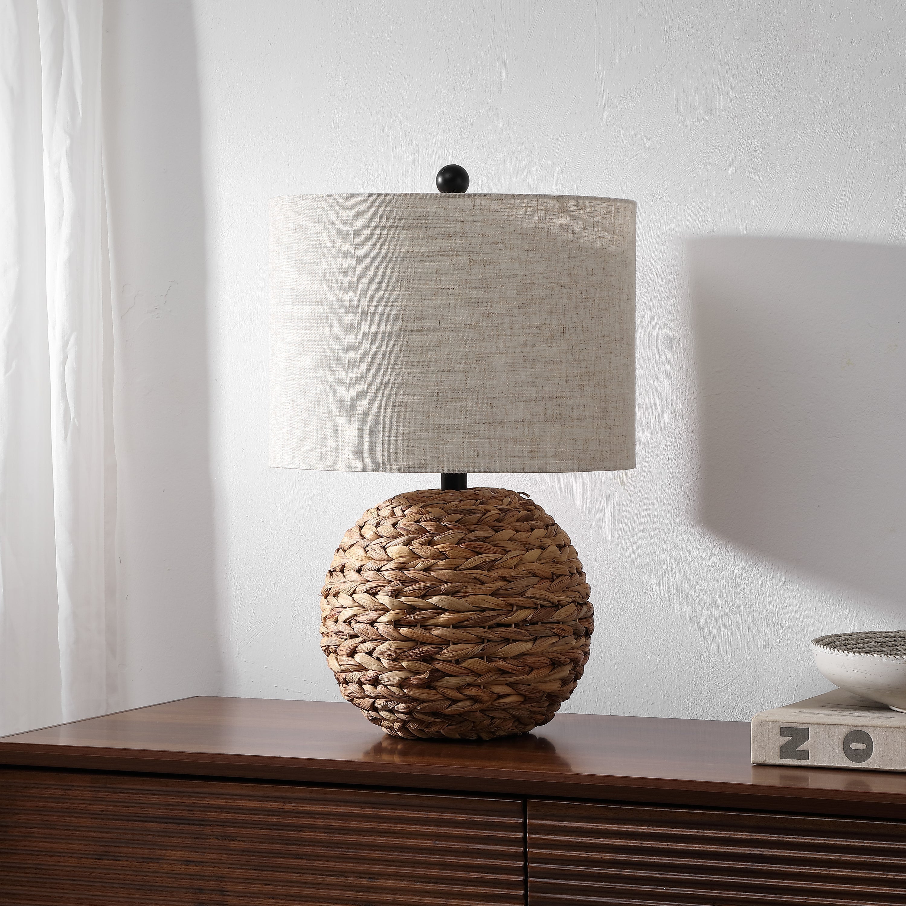 Camilo 21.5 Modern Coastal Woven Rattan Globe LED Table Lamp