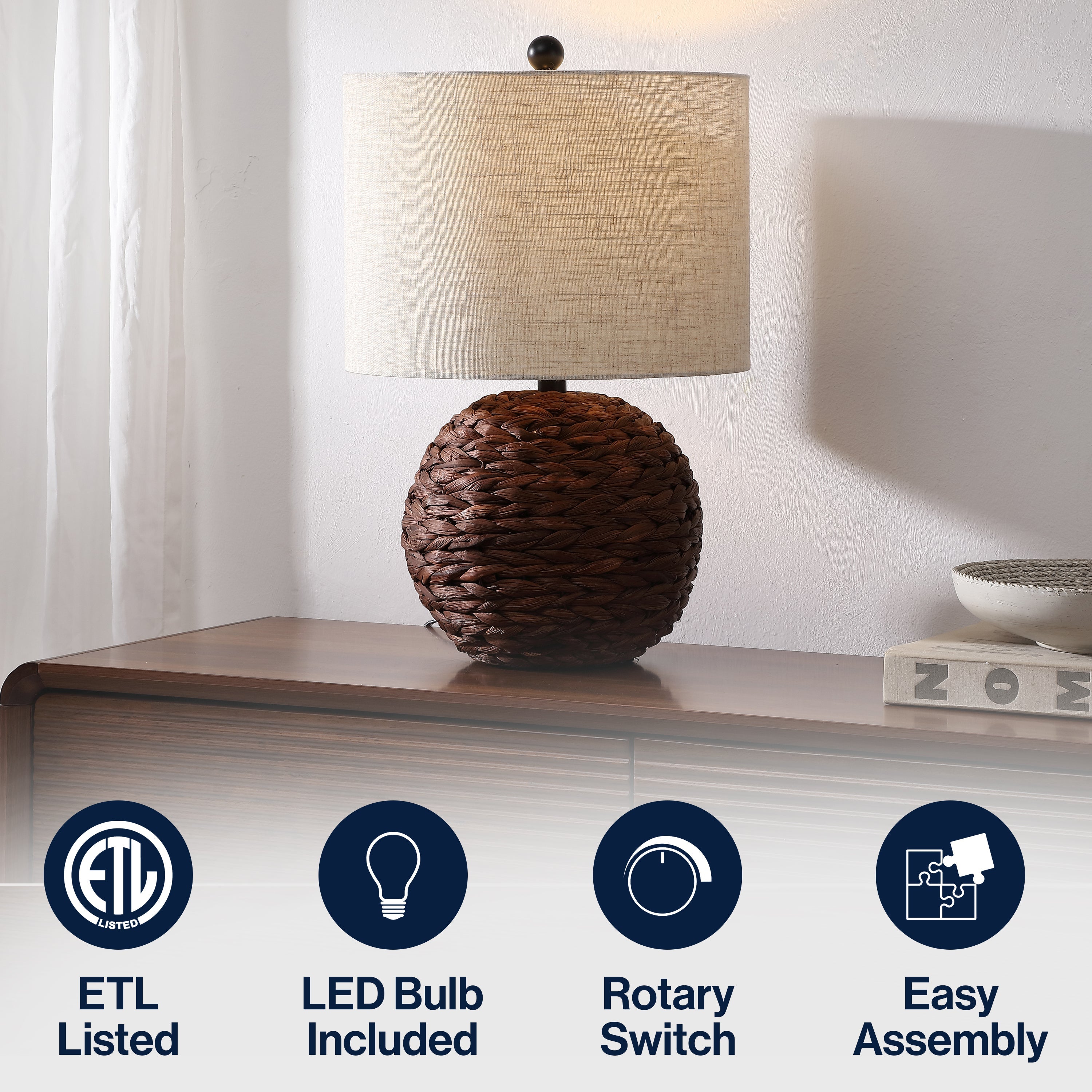 Camilo 21.5 Modern Coastal Woven Rattan Globe LED Table Lamp