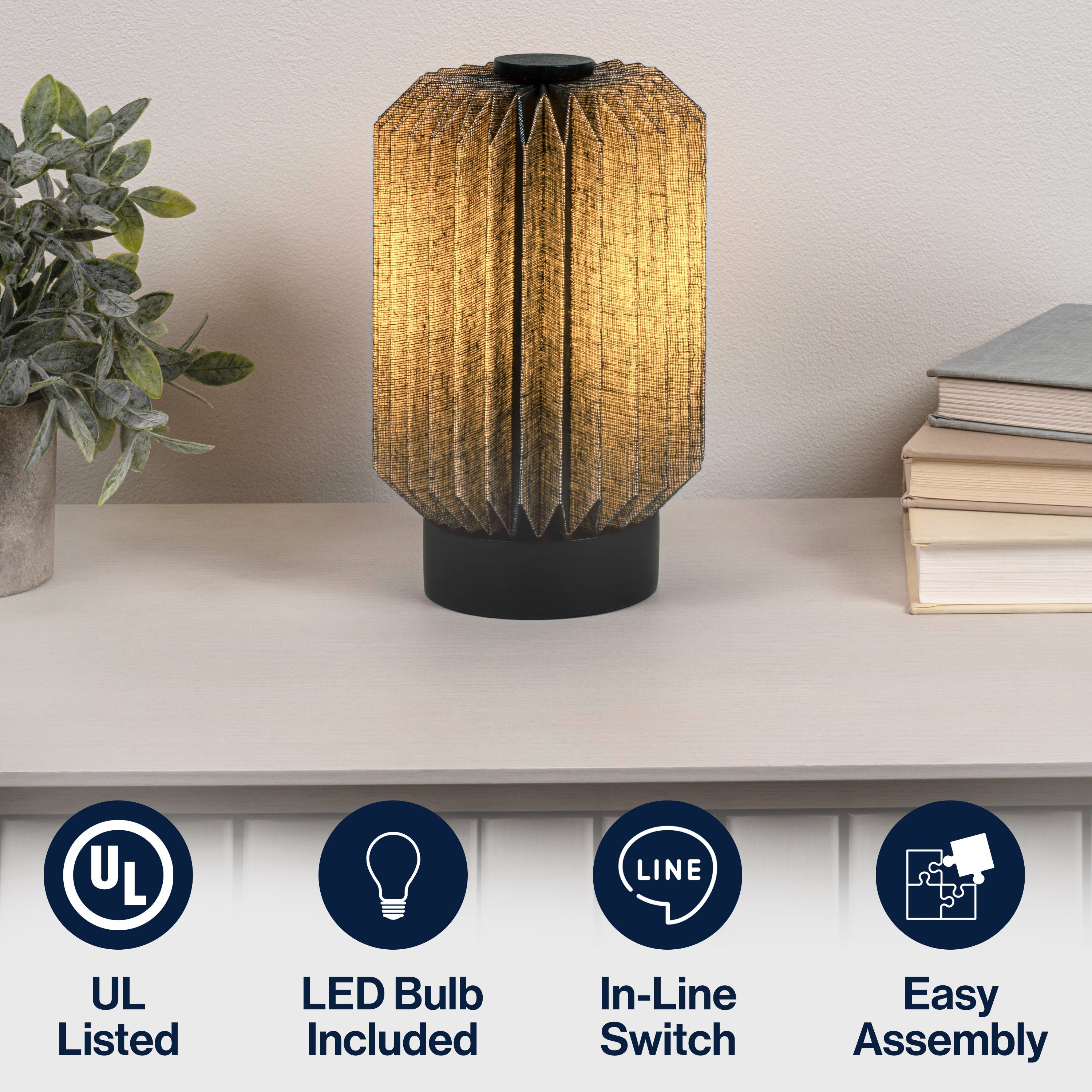 Banks Modern Minimalist Paper Pleated Column Accent LED Table Lamp