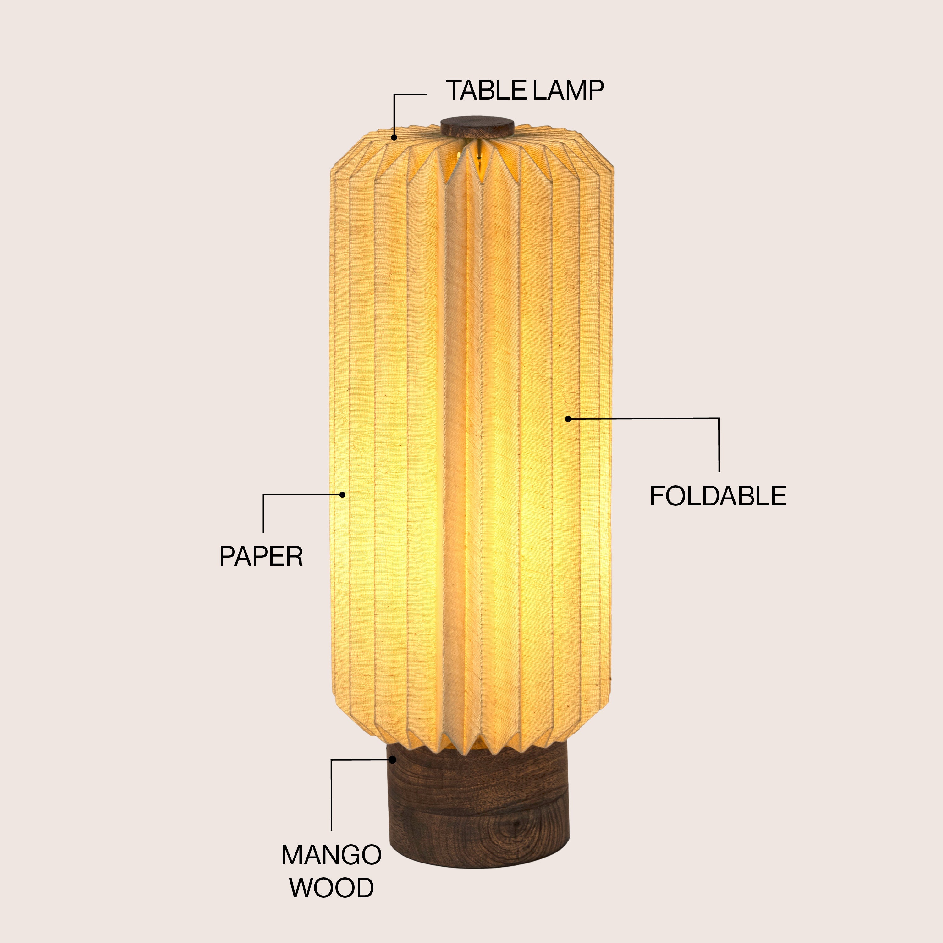 Banks Modern Minimalist Paper Pleated Column Accent LED Table Lamp