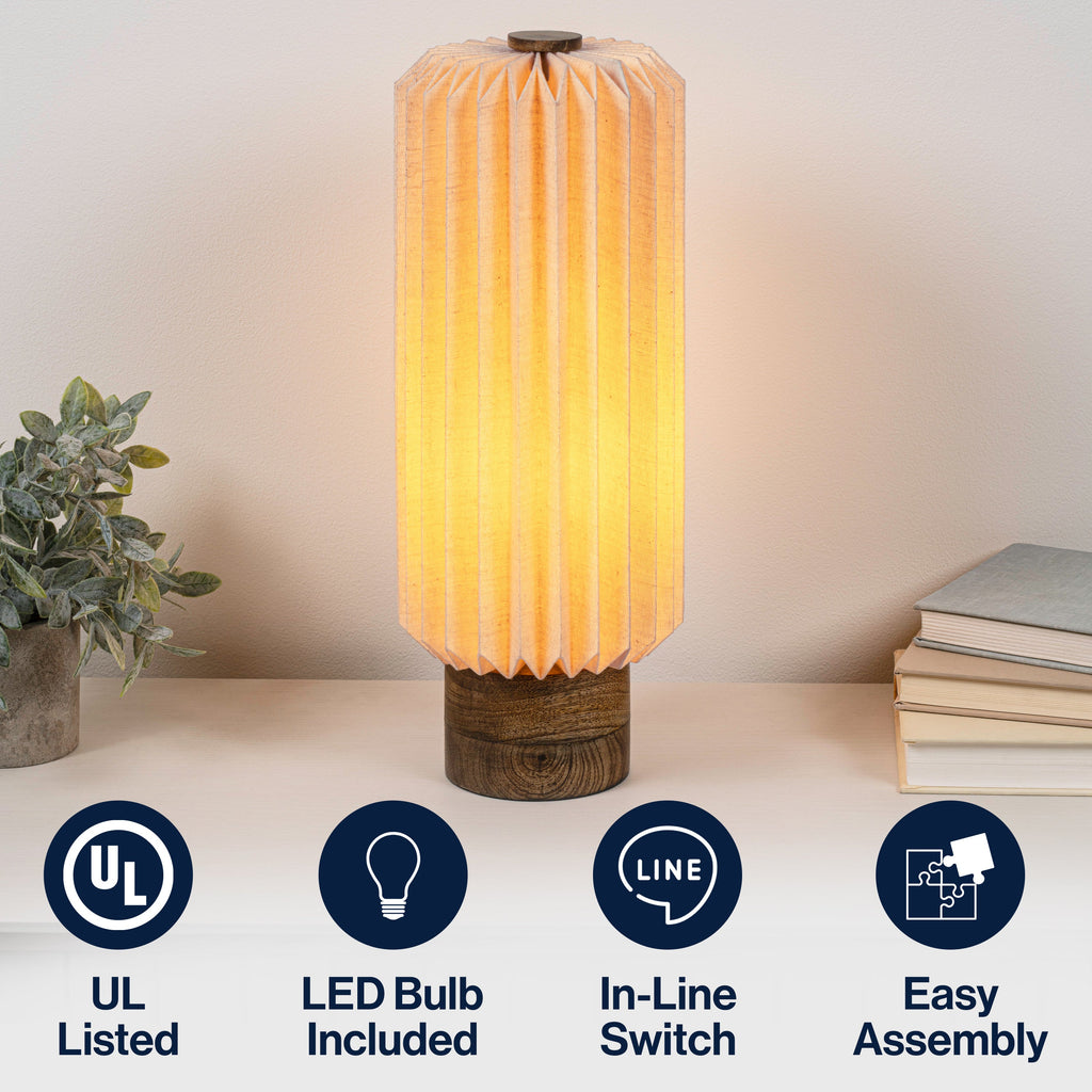 Banks Modern Minimalist Paper Pleated Column Accent LED Table Lamp