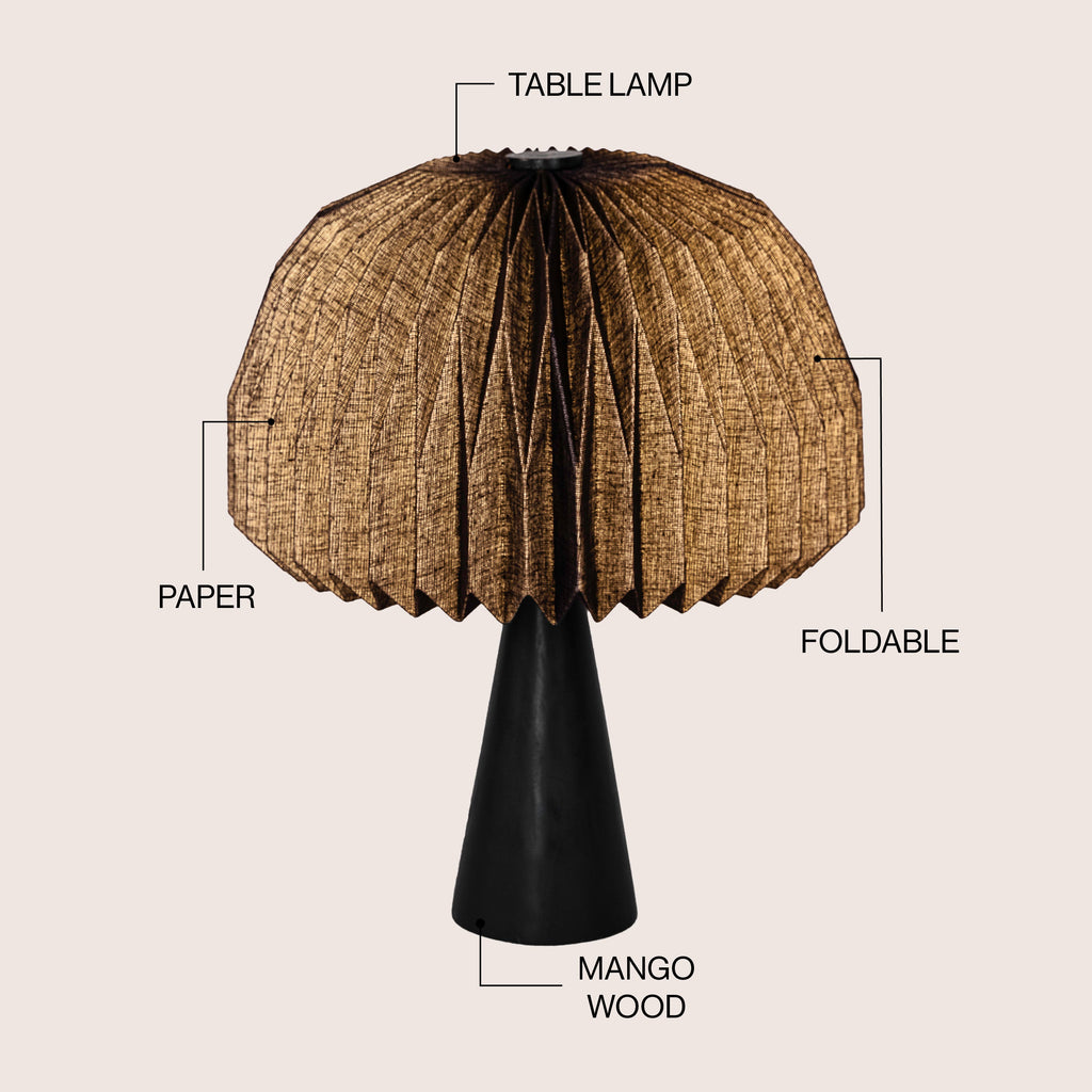 Sylvie 16 Modern Minimalist Paper Pleated Shade Mushroom Accent LED Table Lamp
