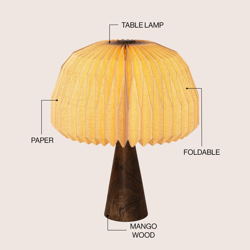 Sylvie 16 Modern Minimalist Paper Pleated Shade Mushroom Accent LED Table Lamp