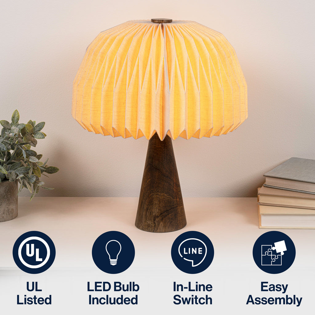 Sylvie 16 Modern Minimalist Paper Pleated Shade Mushroom Accent LED Table Lamp