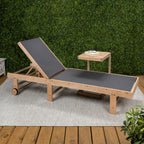 Trabuco Coastal Modern Acacia Wood Mesh 3-Position Outdoor foldable Chaise Lounge Set with Side Table