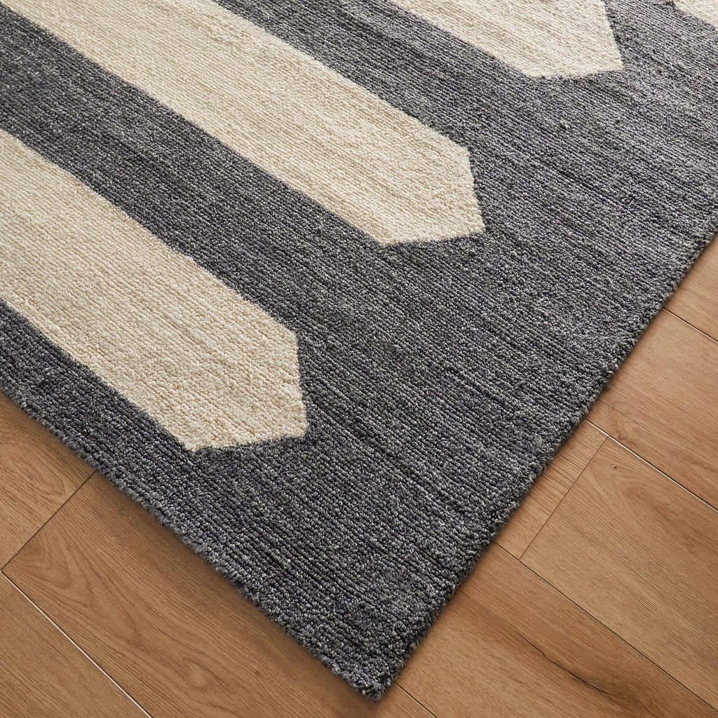 Kali Geometric Stripe Blue Ivory  Rug