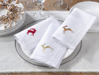 Handmade Gold Reindeer Embroidery Napkin with Hemstitched Border (Set of 6)